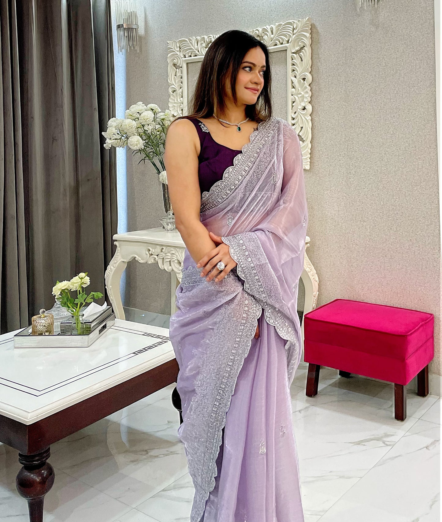 Burburry Silk With Seqwance Work Saree With Blouse Piece