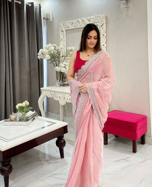 Burburry Silk With Seqwance Work Saree With Blouse Piece