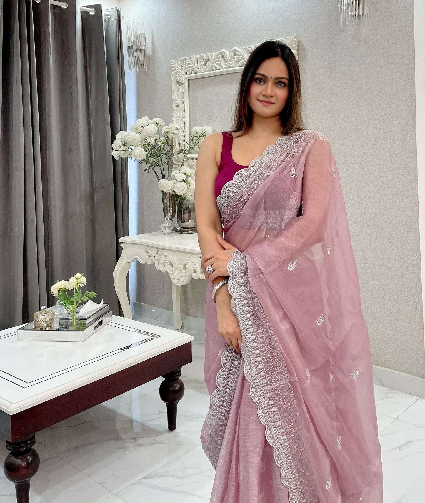 Burburry Silk With Seqwance Work Saree With Blouse Piece