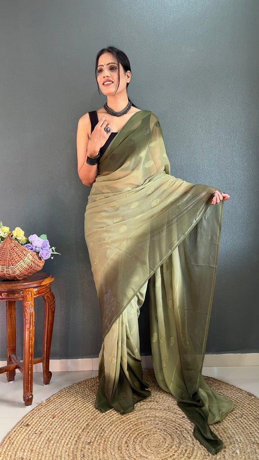 1  Min   Ready  To Wear A Mahendi Padding Butta Saree With Blouse Piece