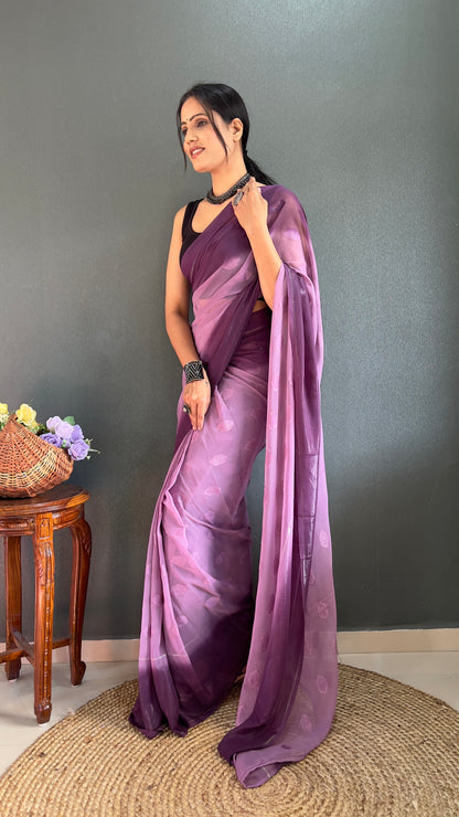 1  Min   Ready To Wear A Dark Lovender Padding Butta Saree With Blouse Piece