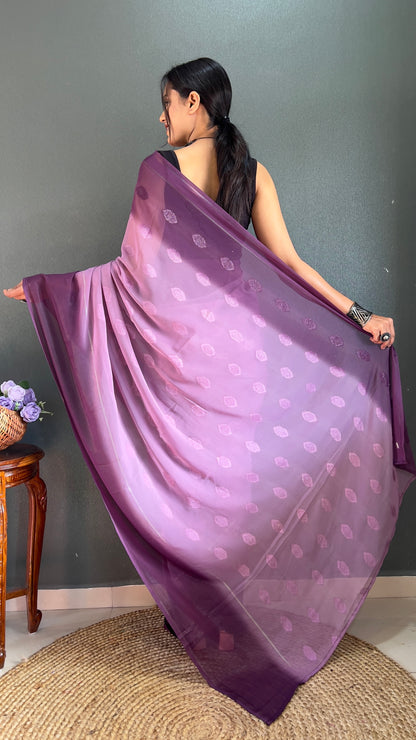 1  Min   Ready To Wear A Dark Lovender Padding Butta Saree With Blouse Piece