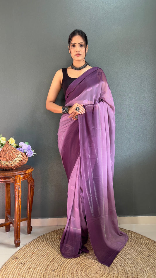 1  Min   Ready To Wear A Dark Lovender Padding Butta Saree With Blouse Piece