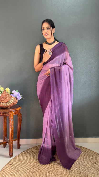 1  Min   Ready To Wear A Dark Lovender Padding Butta Saree With Blouse Piece