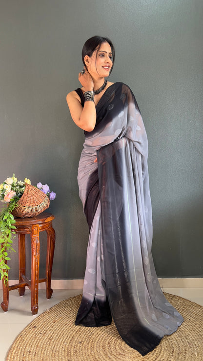 1  Min   Ready  To Wear A Grey Padding Butta Saree With Blouse Piece