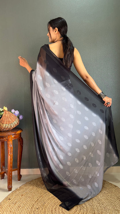 1  Min   Ready  To Wear A Grey Padding Butta Saree With Blouse Piece