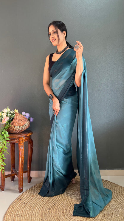 1  Min   Ready  To Wear A Sky Padding Butta Saree With Blouse Piece