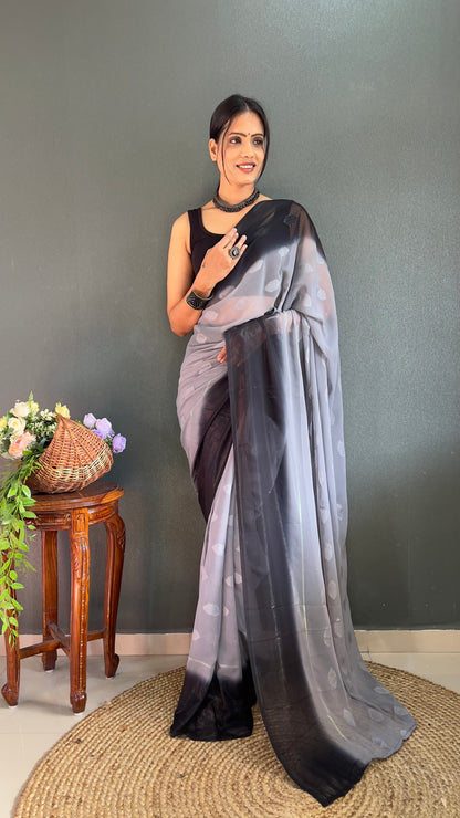 1  Min   Ready  To Wear A Grey Padding Butta Saree With Blouse Piece