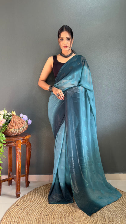 1  Min   Ready  To Wear A Sky Padding Butta Saree With Blouse Piece