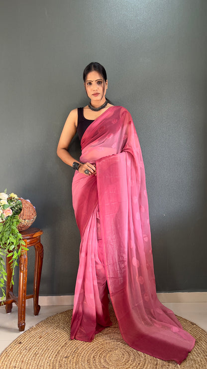 1  Min  Ready To Wear A Pink Padding Butta Saree With Blouse Piece