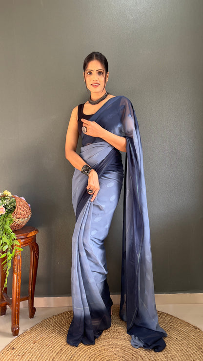 1  Min   Ready  To Wear A Blue Padding Butta Saree With Blouse Piece