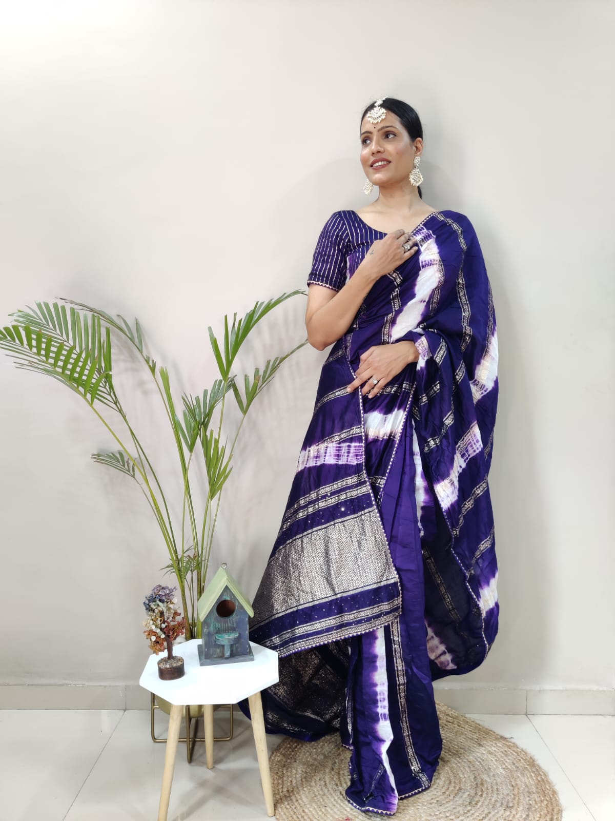 1 Min Ready To Wear Blue Chanderi Silk  Saree With Blouse Piece