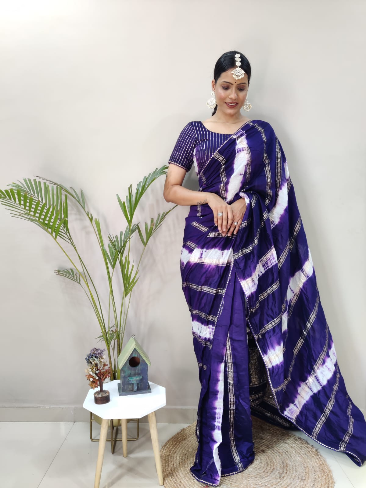 1 Min Ready To Wear Blue Chanderi Silk  Saree With Blouse Piece