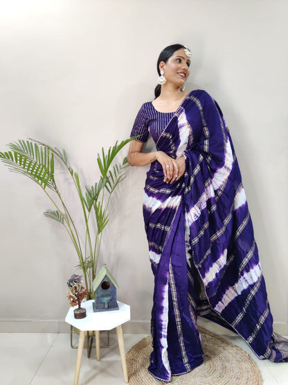 1 Min Ready To Wear Blue Chanderi Silk  Saree With Blouse Piece