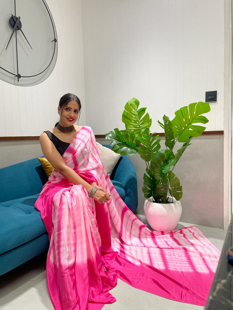 1 Min Ready To Wear A Pink Chinon Silk Saree With Blouse Piece