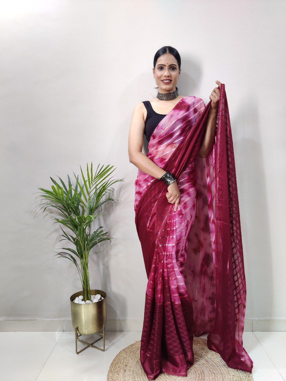 1 Minite Ready To Wear A Demanding Satin Silk Saree With Blouse Piece