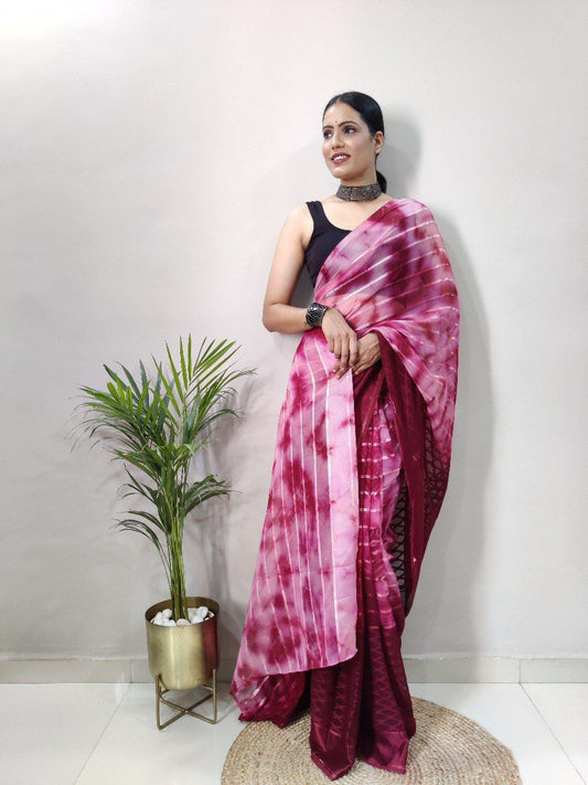 1 Minite Ready To Wear A Demanding Satin Silk Saree With Blouse Piece