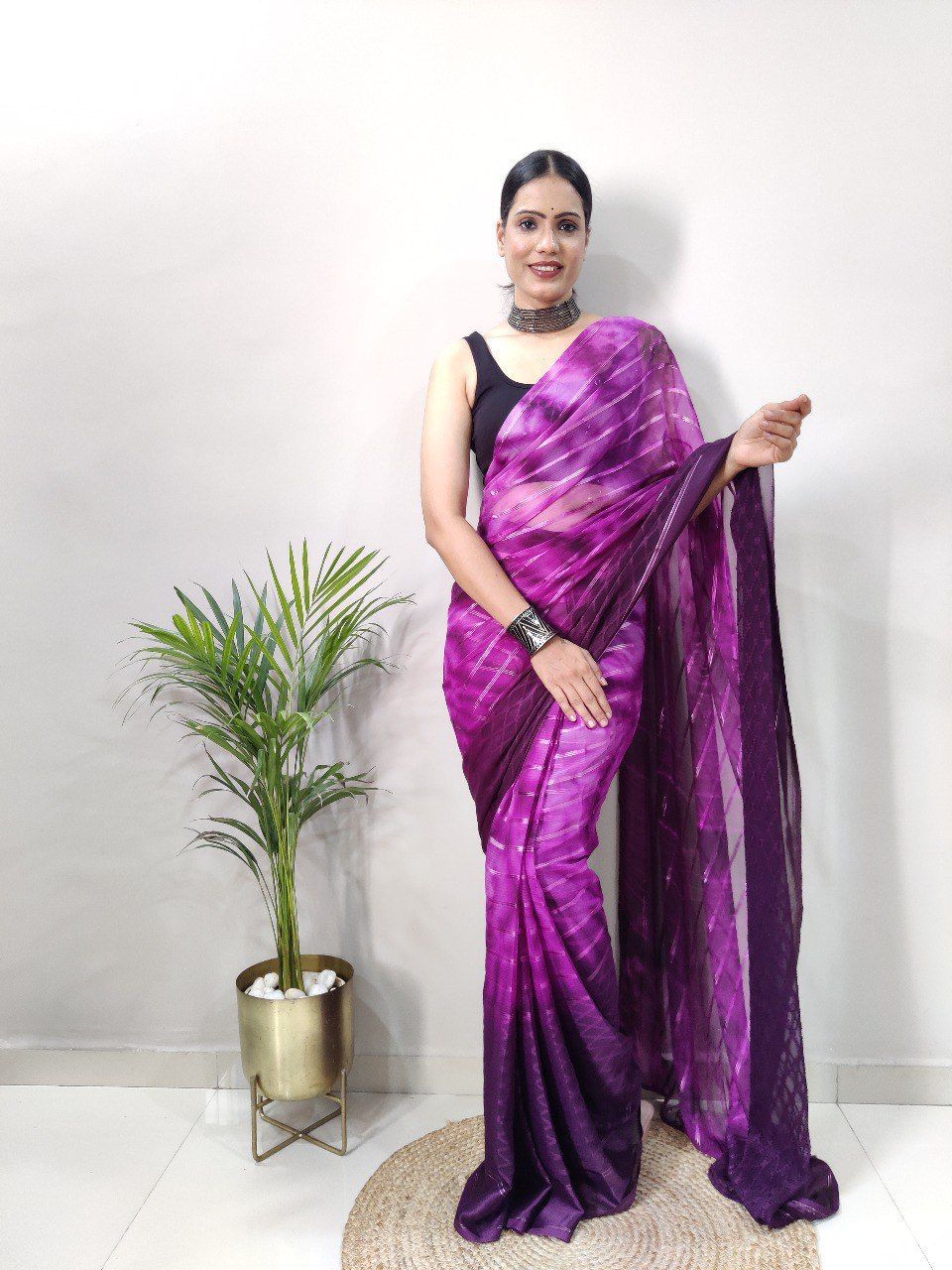 1 Minite Ready To Wear A Demanding Satin Silk Saree With Blouse Piece