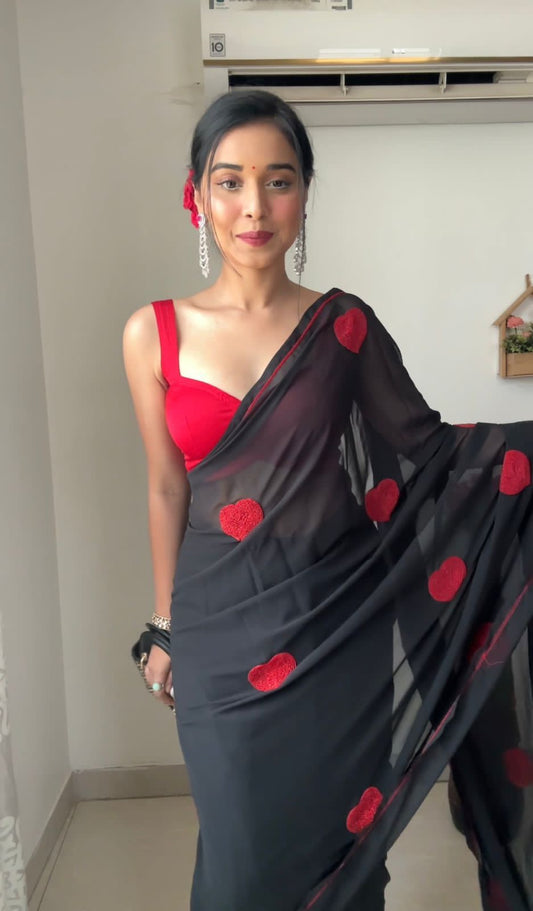 1 Min Ready To Wear Most Beautiful Black Saree With Blouse Piece