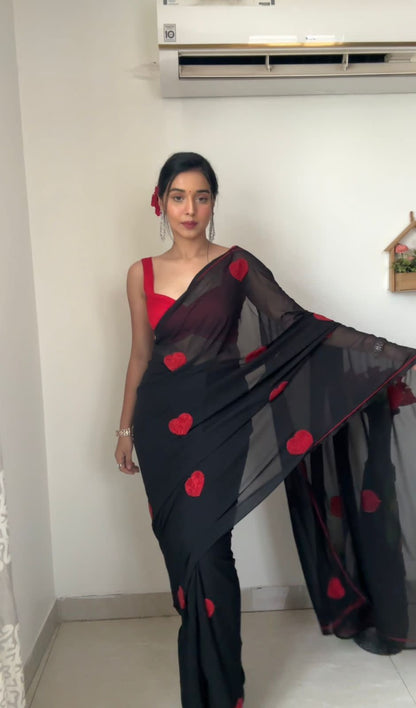 1 Min Ready To Wear Most Beautiful Black Saree With Blouse Piece