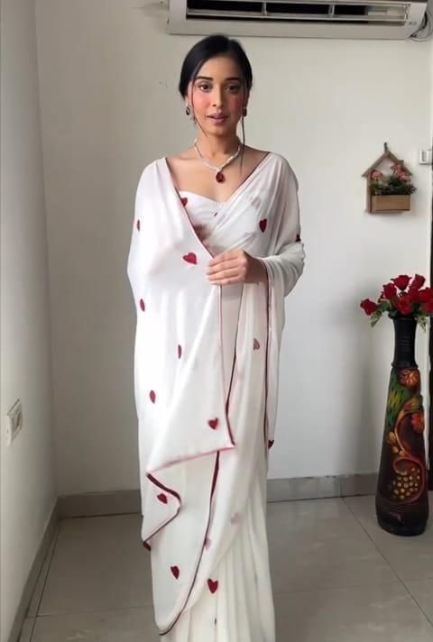 1 Min Ready To Wear Most Beautiful White Saree With Blouse Piece