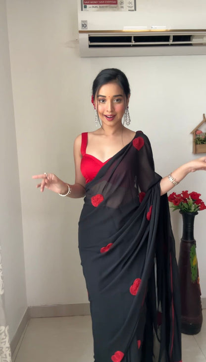 1 Min Ready To Wear Most Beautiful Black Saree With Blouse Piece