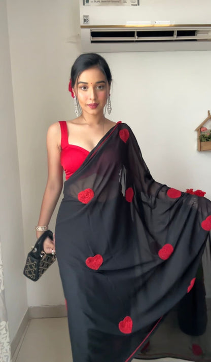 1 Min Ready To Wear Most Beautiful Black Saree With Blouse Piece