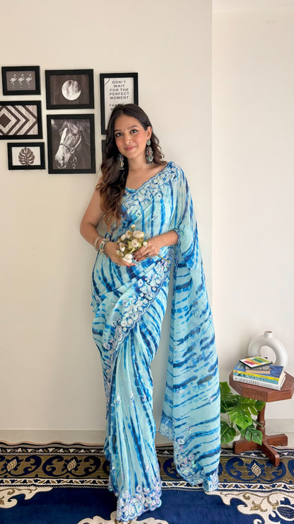 Aliya Celebrity Sky Georgette With Seqwance Work Saree With Blouse Piece