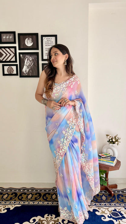 Aliya Celebrity Georgette With Seqwance Work Saree With Blouse Piece