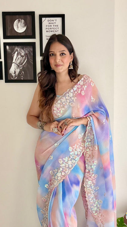 Aliya Celebrity Georgette With Seqwance Work Saree With Blouse Piece