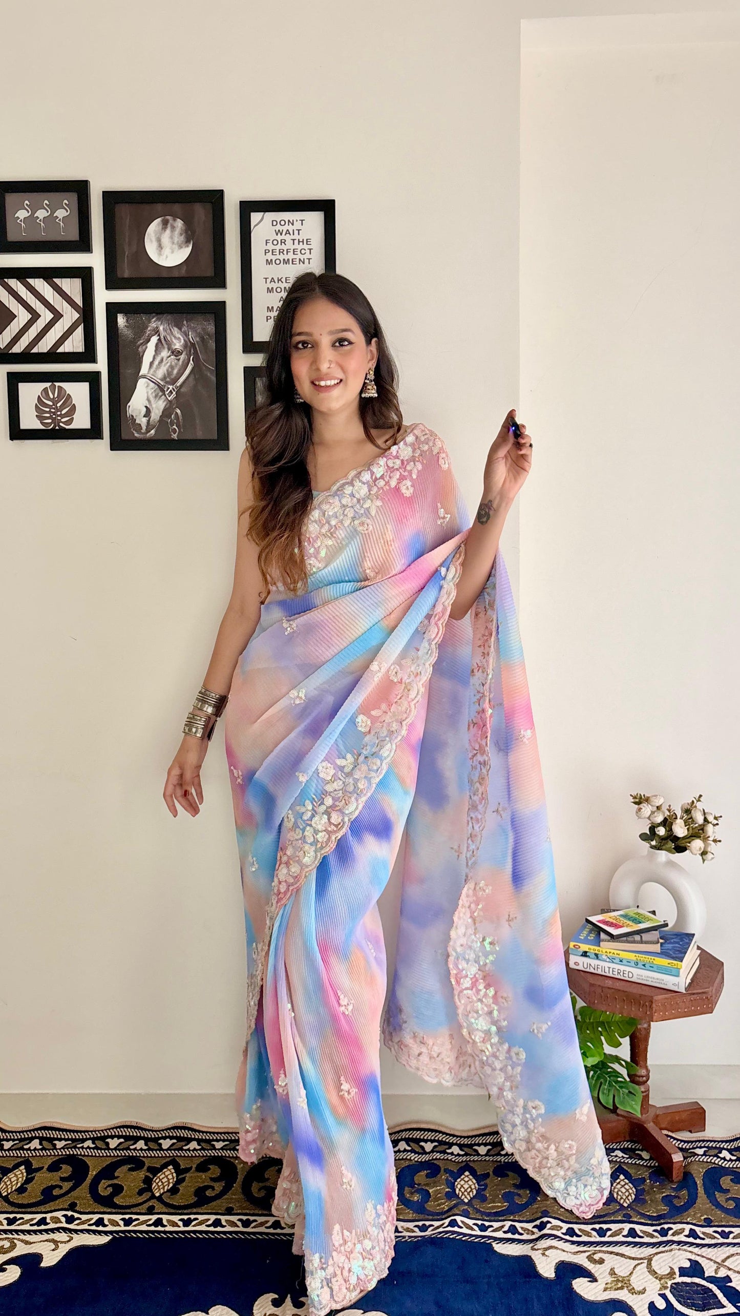 Aliya Celebrity Georgette With Seqwance Work Saree With Blouse Piece