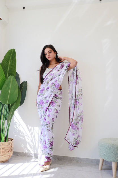 1   Min  Ready To Wear A Flower Design and Lace Work Saree With Blouse Piece