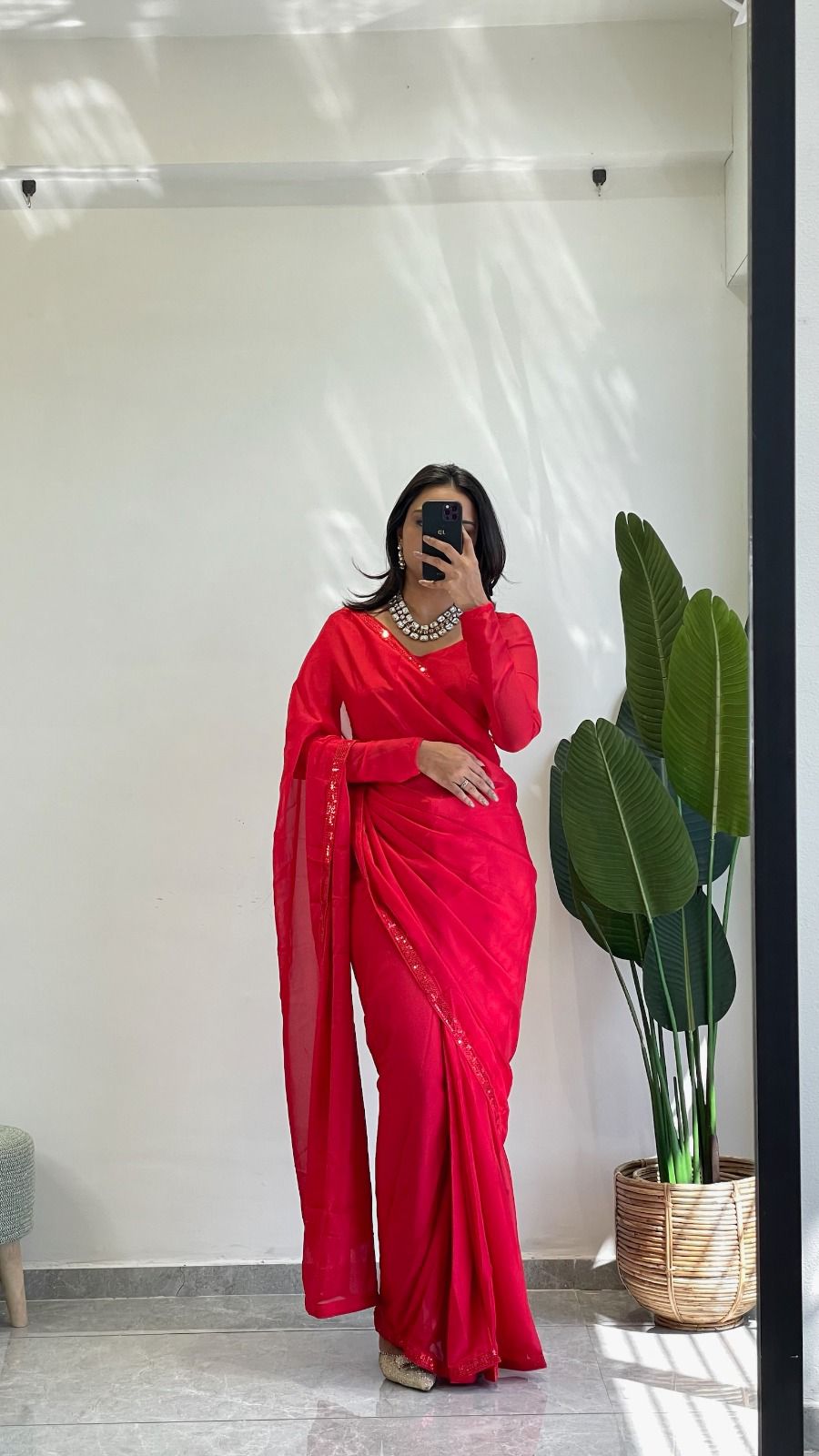 1   Min  Ready To Wear A Red Rangoli Silk Saree With Blouse Piece