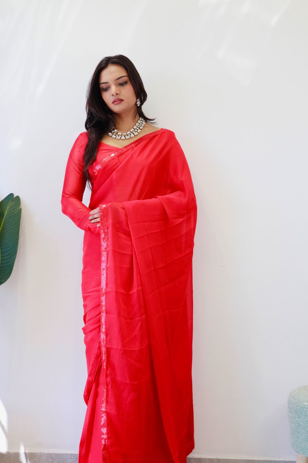 1   Min  Ready To Wear A Red Rangoli Silk Saree With Blouse Piece