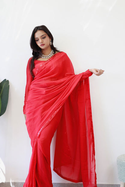 1   Min  Ready To Wear A Red Rangoli Silk Saree With Blouse Piece