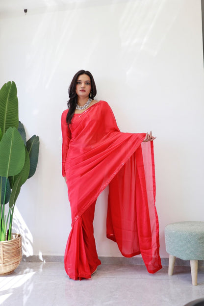 1   Min  Ready To Wear A Red Rangoli Silk Saree With Blouse Piece