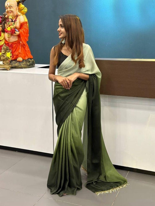 1  Min   Ready To Wear A Green Hedge Georgette Silk Saree With Blouse Piece