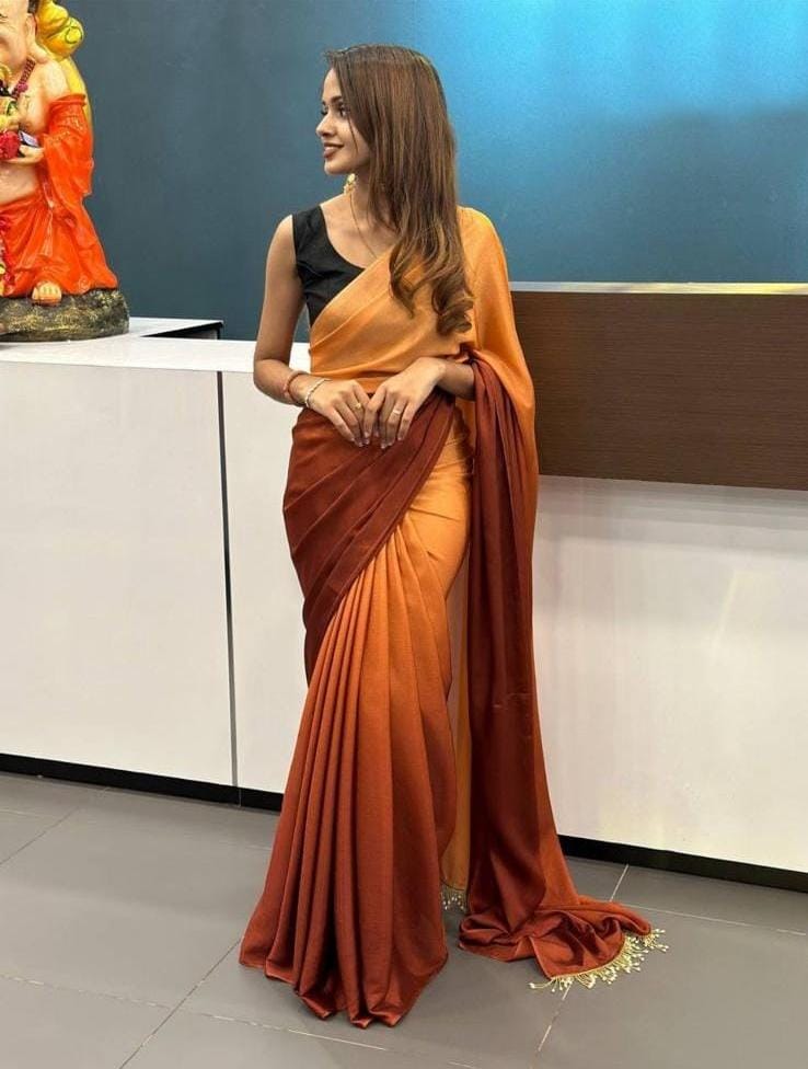 1  Min   Ready To Wear A Orange Hedge Georgette Silk Saree With Blouse Piece