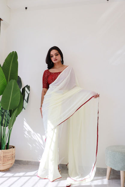 1   Min Ready To Wear A White Georgette Silk Saree With Blouse Piece