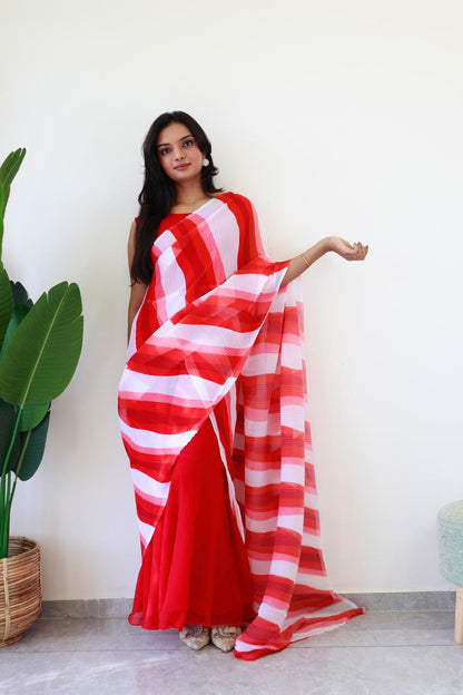 1   Min  Pre Draped Saree Gown Crush With Red Colour