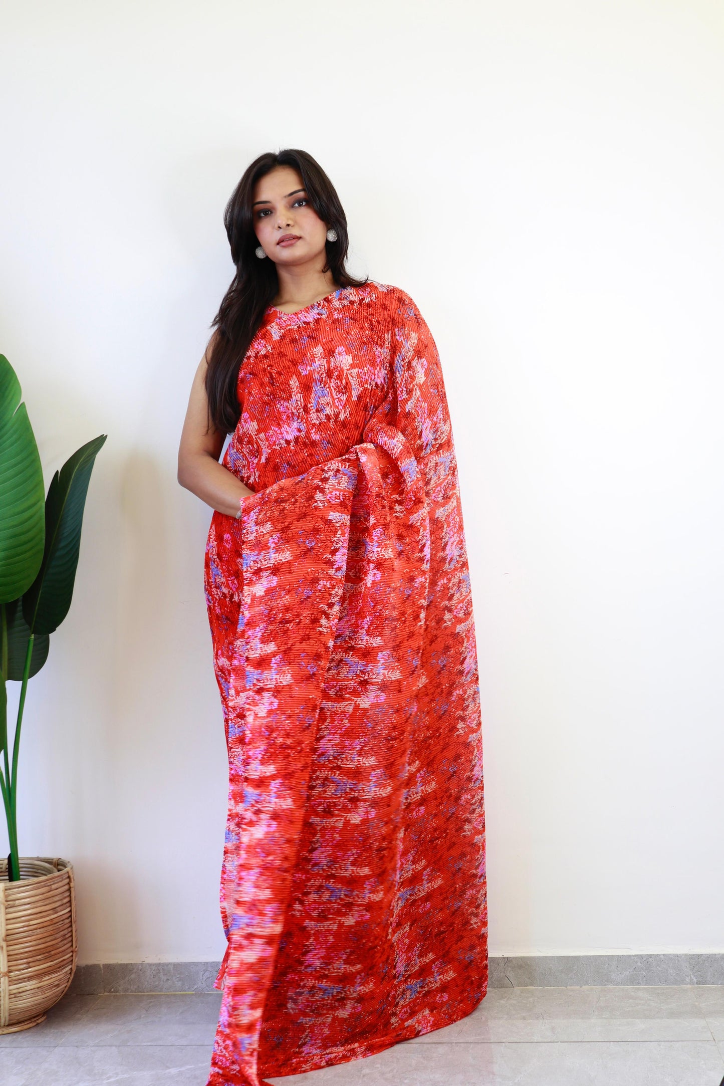 1   Min  Pre Draped Saree Gown Crush With Pink Colour