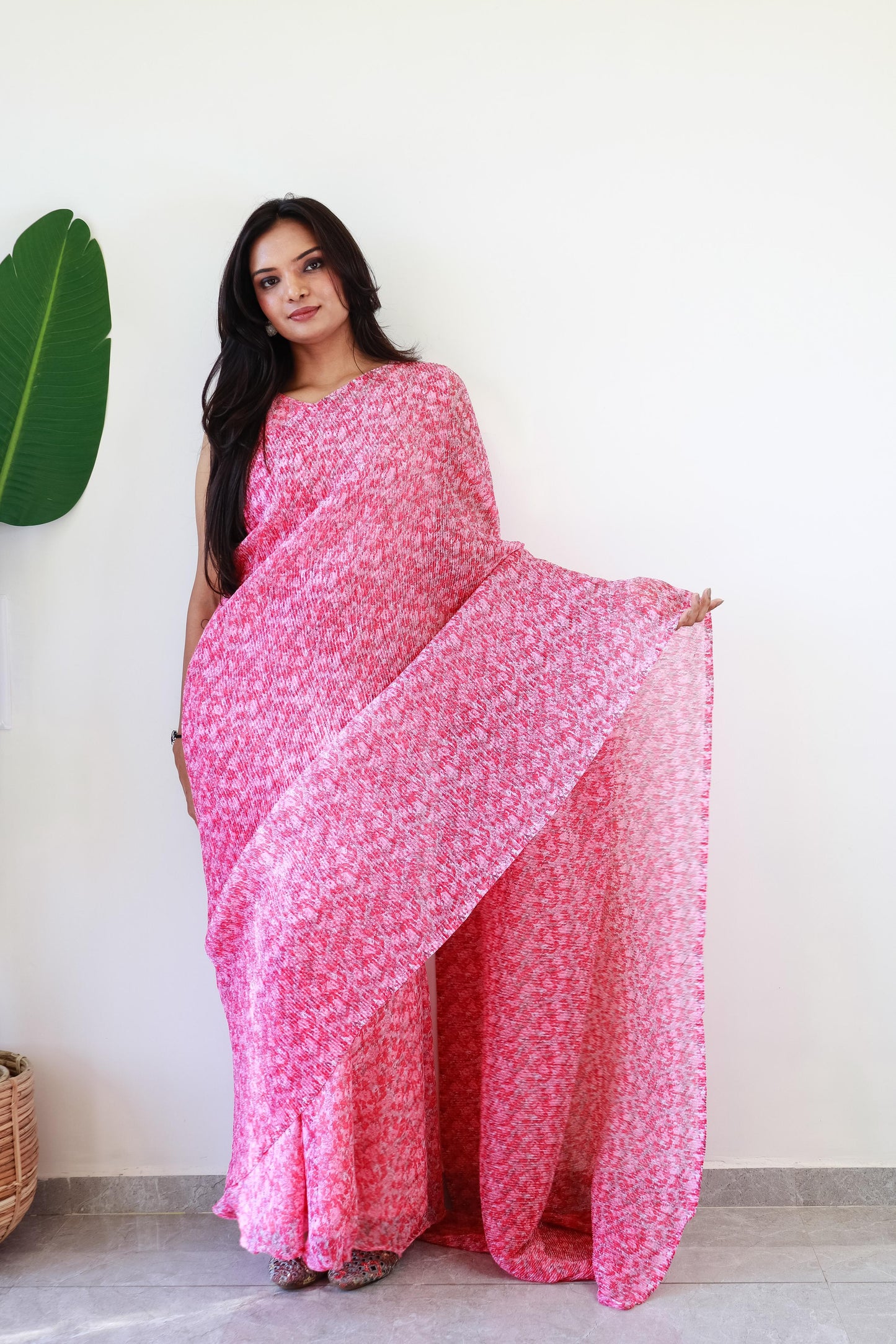 1   Min  Pre Draped Saree Gown Crush With Baby Pink Colour