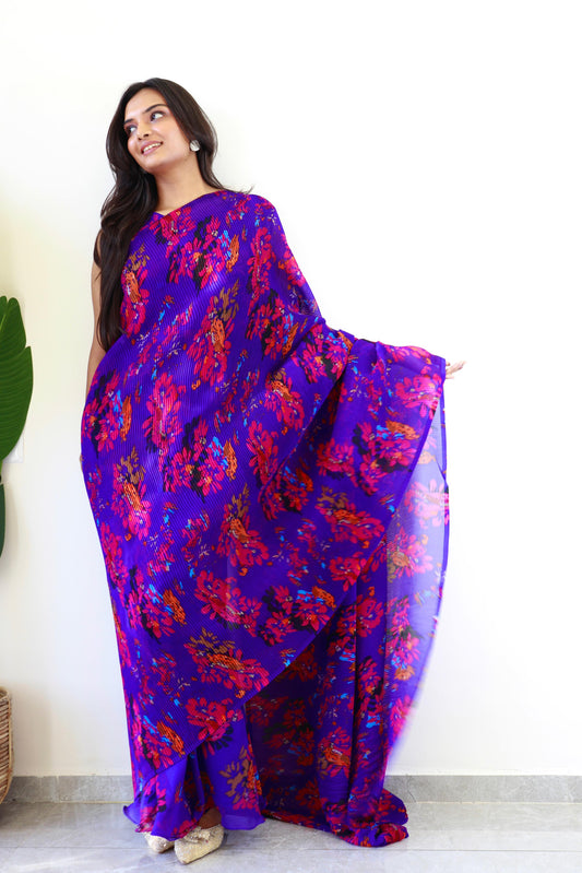 1   Min  Pre Draped Saree Gown Crush With Purple Colour