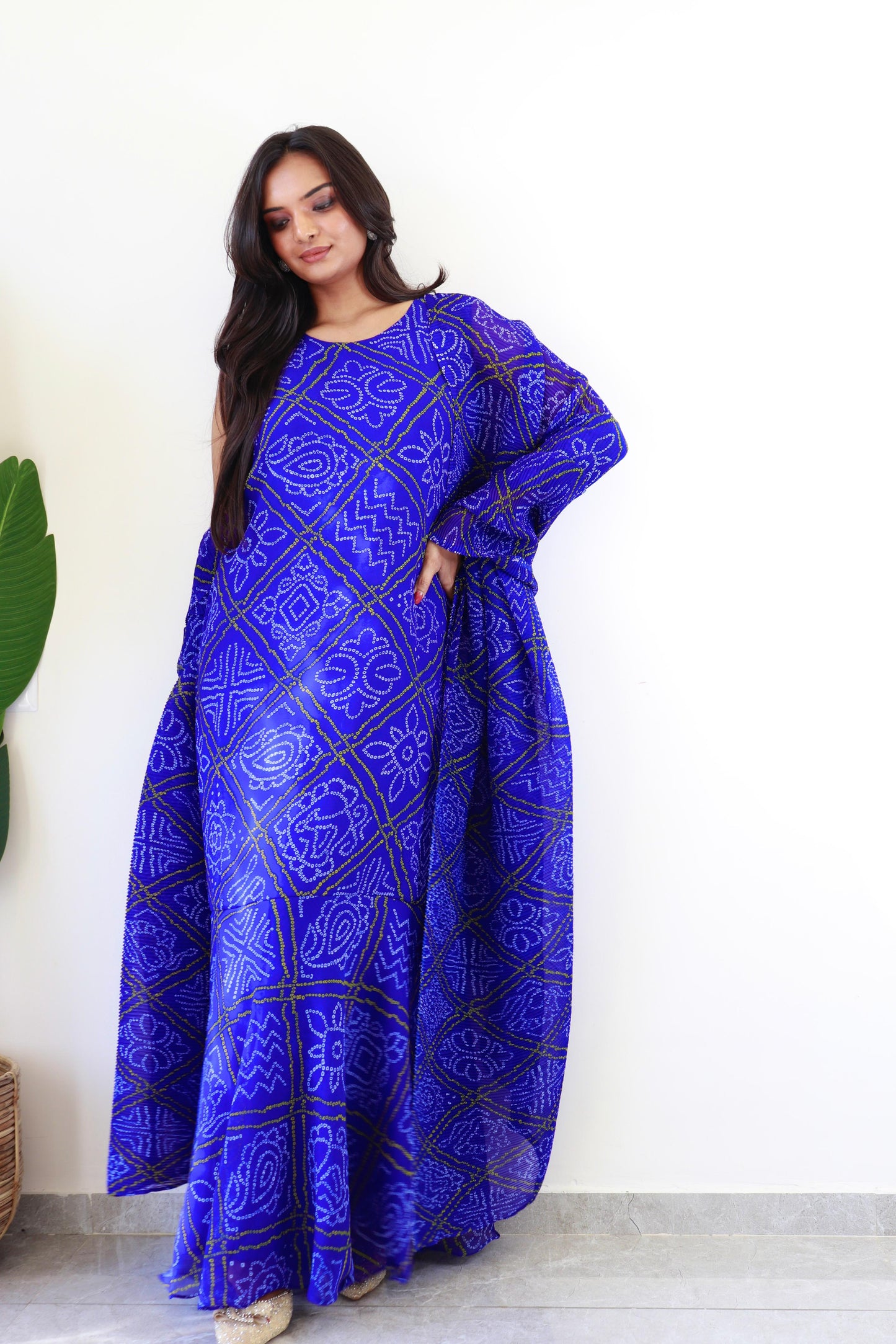 1   Min  Pre Draped Saree Gown Crush With Blue Colour