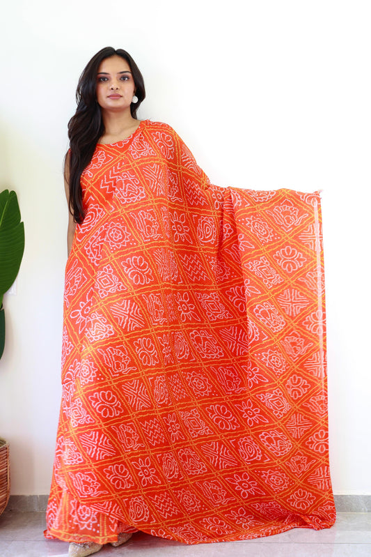 1   Min  Pre Draped Saree Gown Crush With Orange Colour