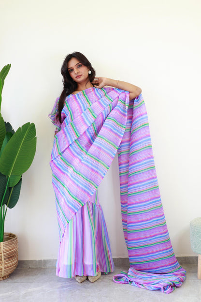 1   Min  Pre Draped Saree Gown Crush With Multi Colour