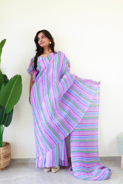 1   Min  Pre Draped Saree Gown Crush With Multi Colour