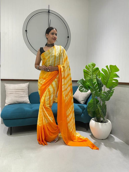 1 Min Ready To Wear A Dark Orange Chinon Silk Saree With Blouse Piece