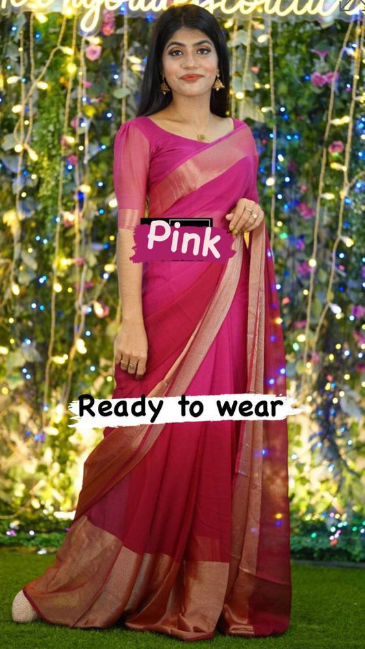 1 Min Ready To Wear A  Chiffon Silk Saree With Blouse Piece