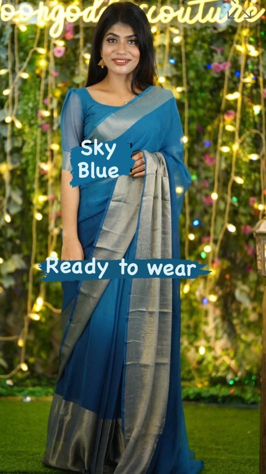 1 Min Ready To Wear A  Chiffon Silk Saree With Blouse Piece